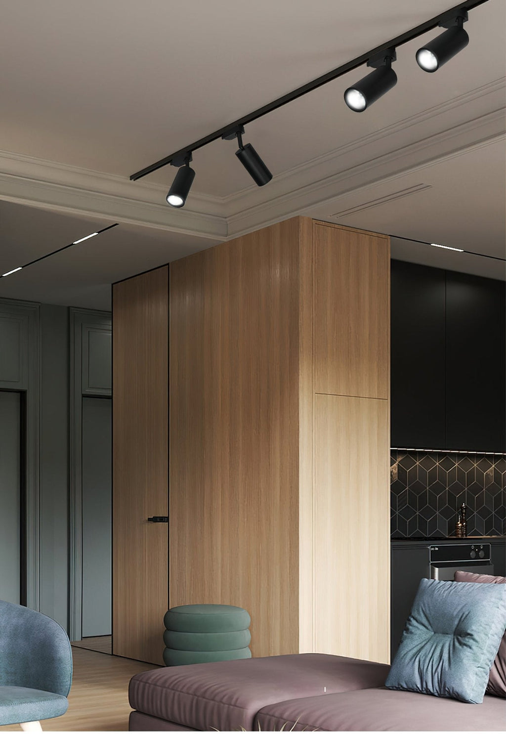 Gilded Rail Track Light | Sleek Gunmetal Black with Golden Cylindrical Heads for Indoor Modern & Industrial Decor