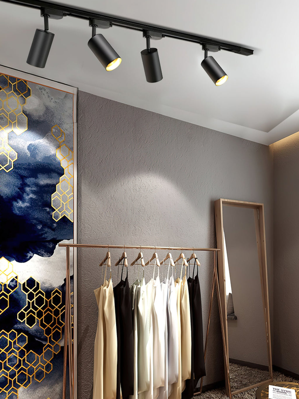 Gilded Rail Track Light | Sleek Gunmetal Black with Golden Cylindrical Heads for Indoor Modern & Industrial Decor