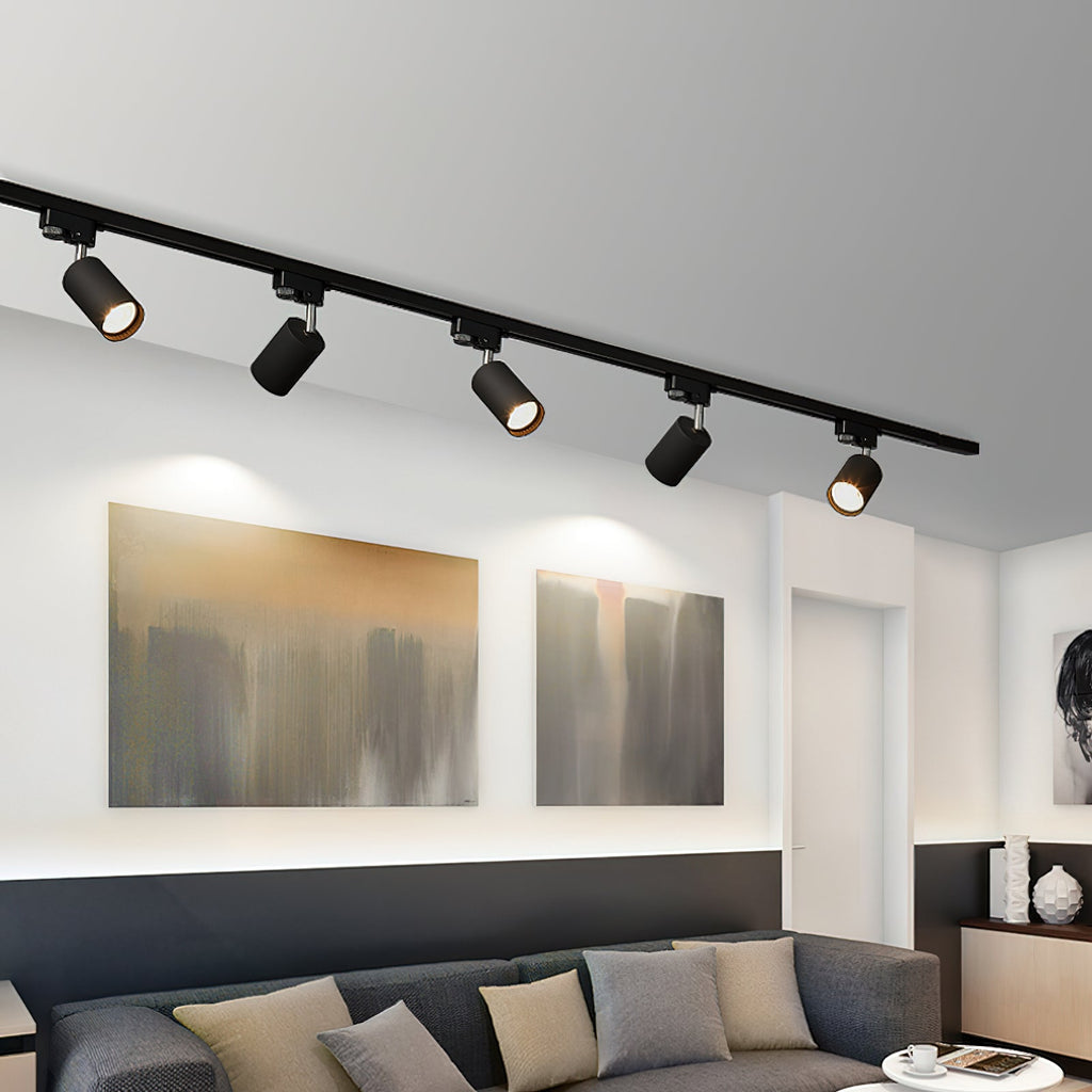 Gilded Rail Track Light | Sleek Gunmetal Black with Golden Cylindrical Heads for Indoor Modern & Industrial Decor