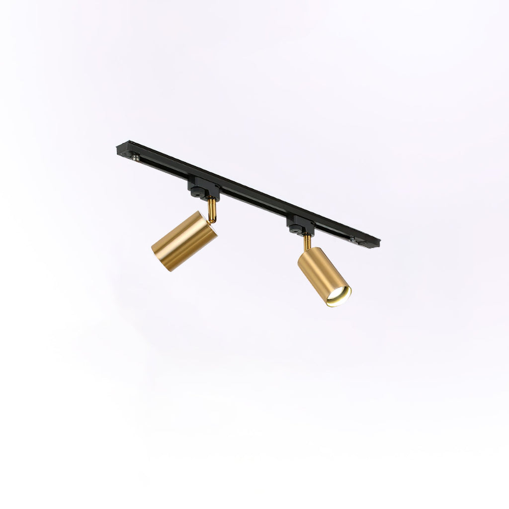 Gilded Rail Track Light | Sleek Gunmetal Black with Golden Cylindrical Heads for Indoor Modern & Industrial Decor