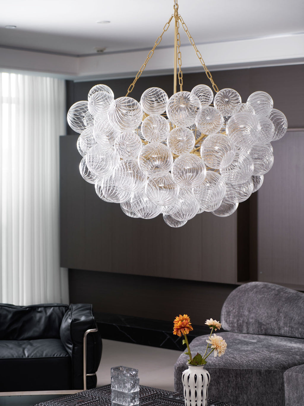 Glass Ball Bubbles Chandelier | Customizable Sizes, Gold Finish & Ideal for Living Room or Dining Area