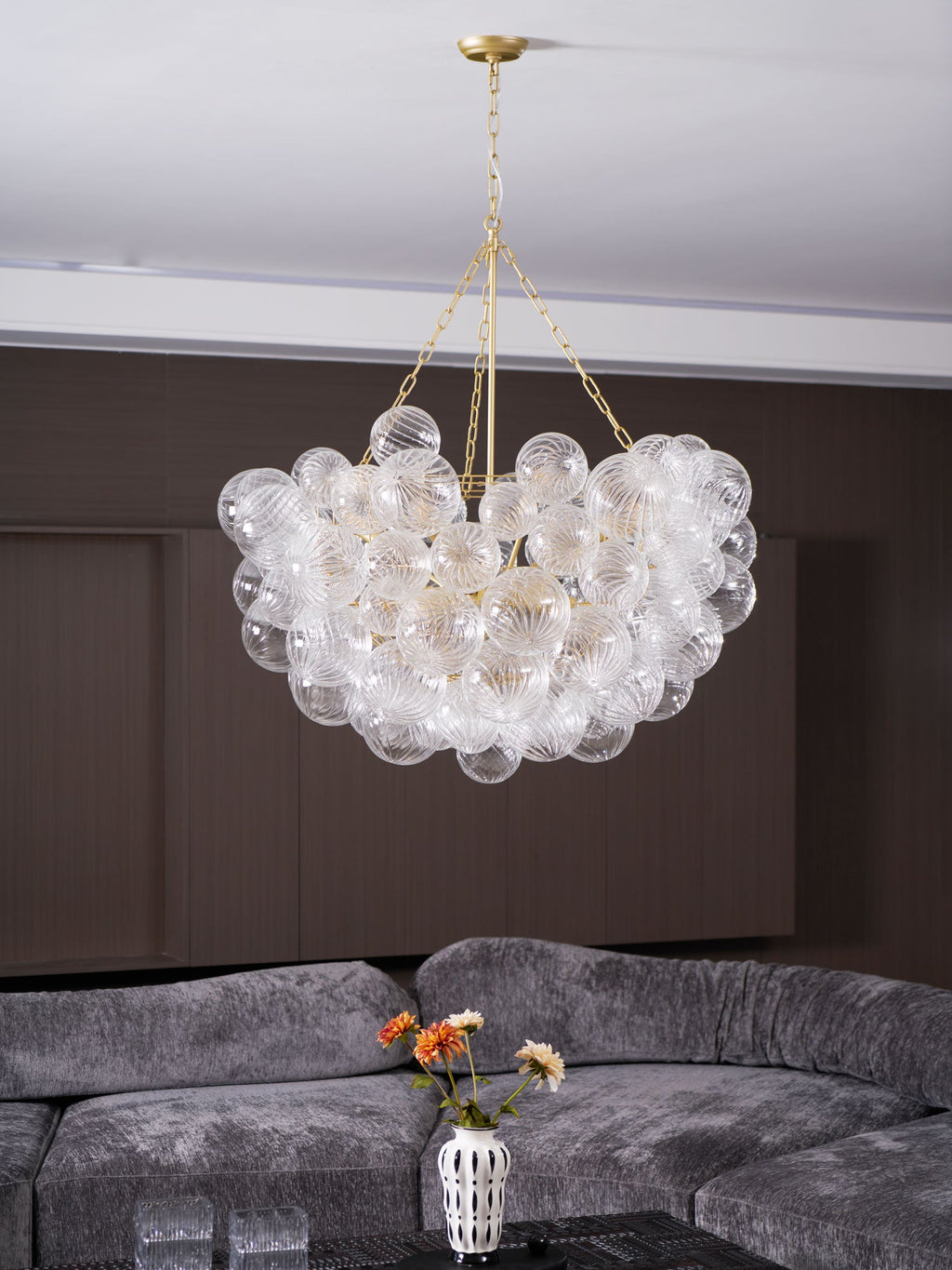 Glass Ball Bubbles Chandelier | Customizable Sizes, Gold Finish & Ideal for Living Room or Dining Area