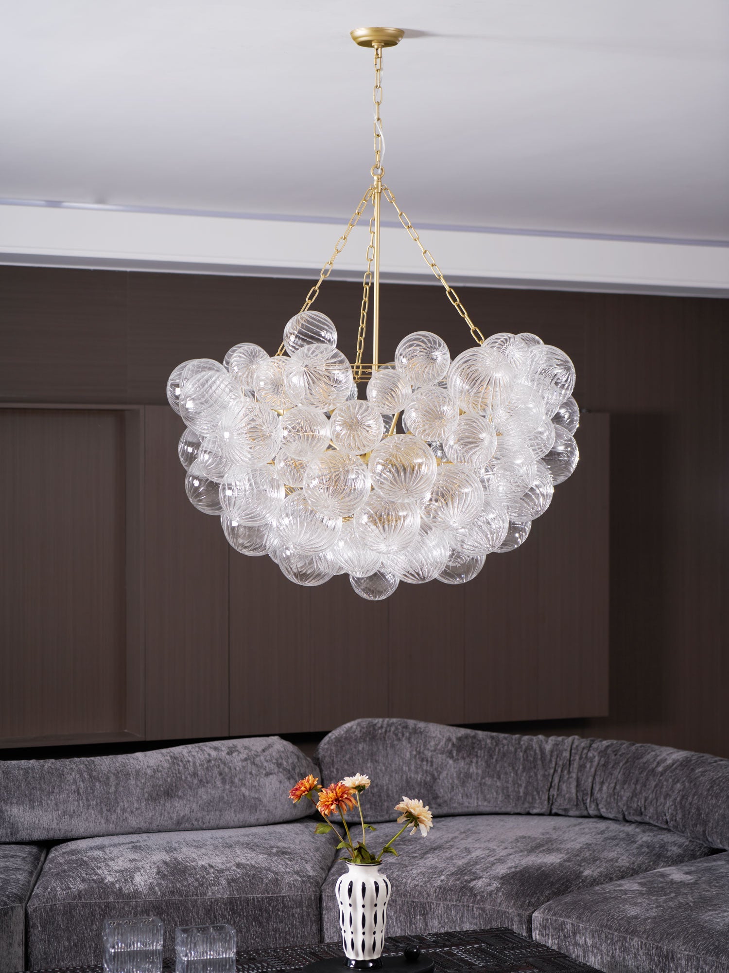 Glass Ball Bubbles Chandelier | Customizable Sizes, Gold Finish & Ideal for Living Room or Dining Area