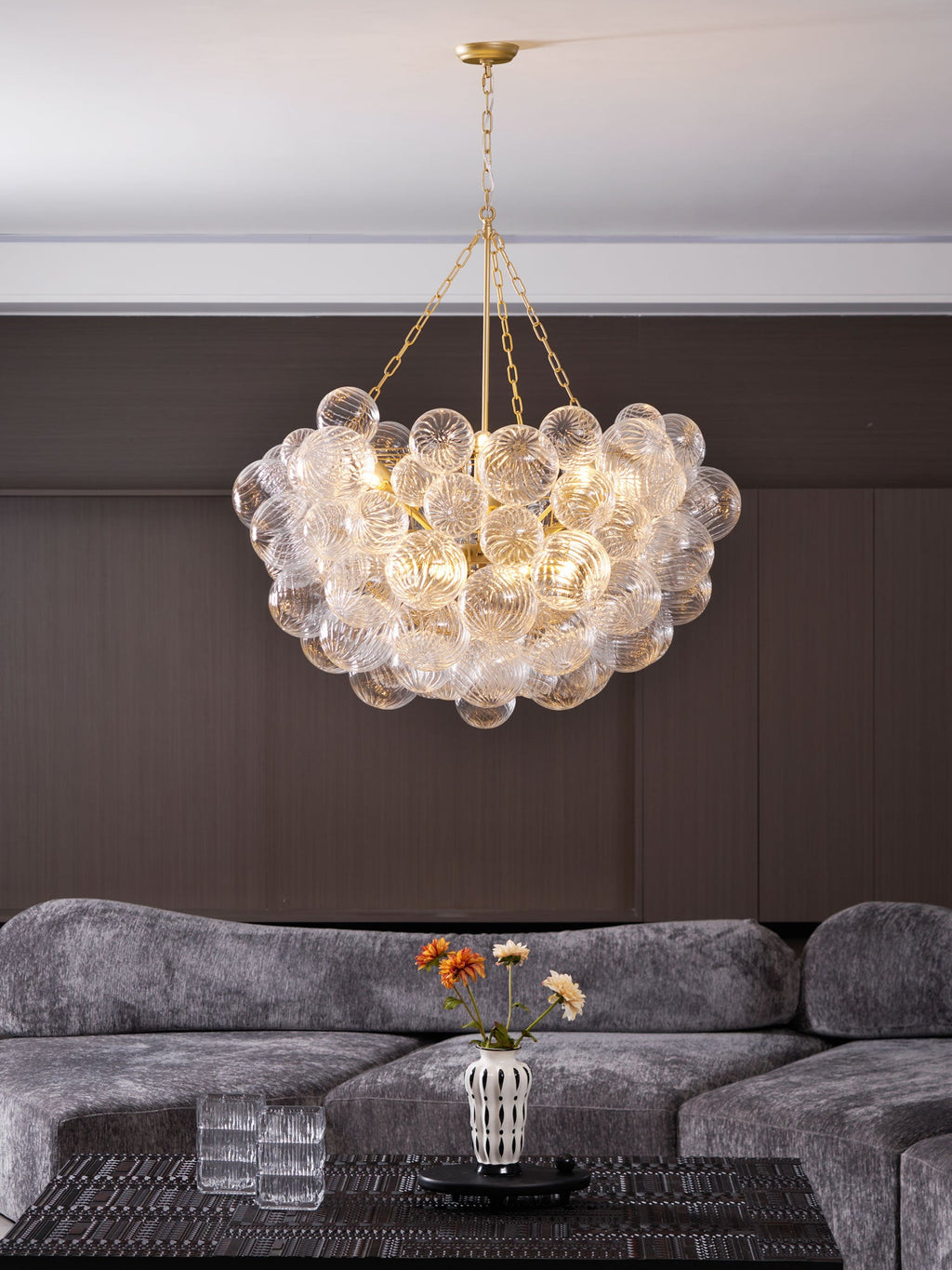 Glass Ball Bubbles Chandelier | Customizable Sizes, Gold Finish & Ideal for Living Room or Dining Area