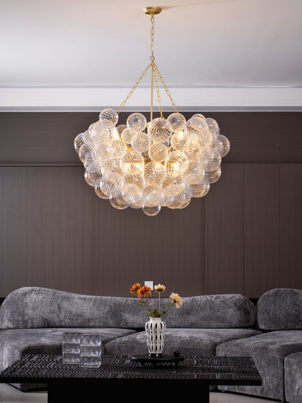 Glass Ball Bubbles Chandelier | Customizable Sizes, Gold Finish & Ideal for Living Room or Dining Area