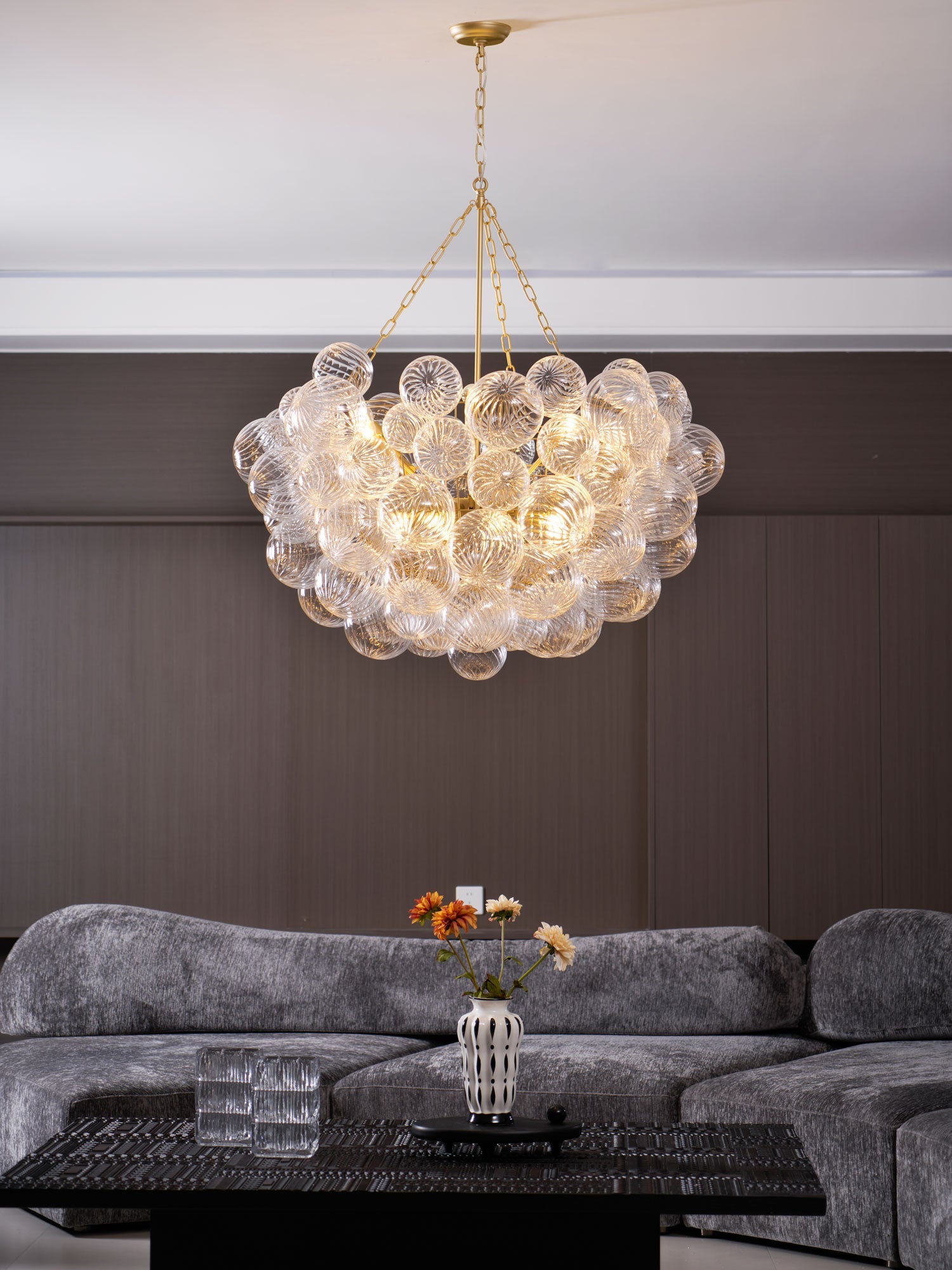 Glass Ball Bubbles Chandelier | Customizable Sizes, Gold Finish & Ideal for Living Room or Dining Area