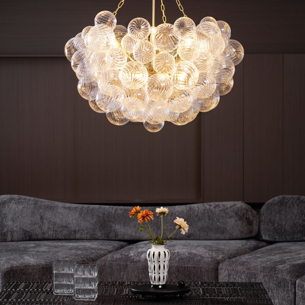 Glass Ball Bubbles Chandelier | Customizable Sizes, Gold Finish & Ideal for Living Room or Dining Area