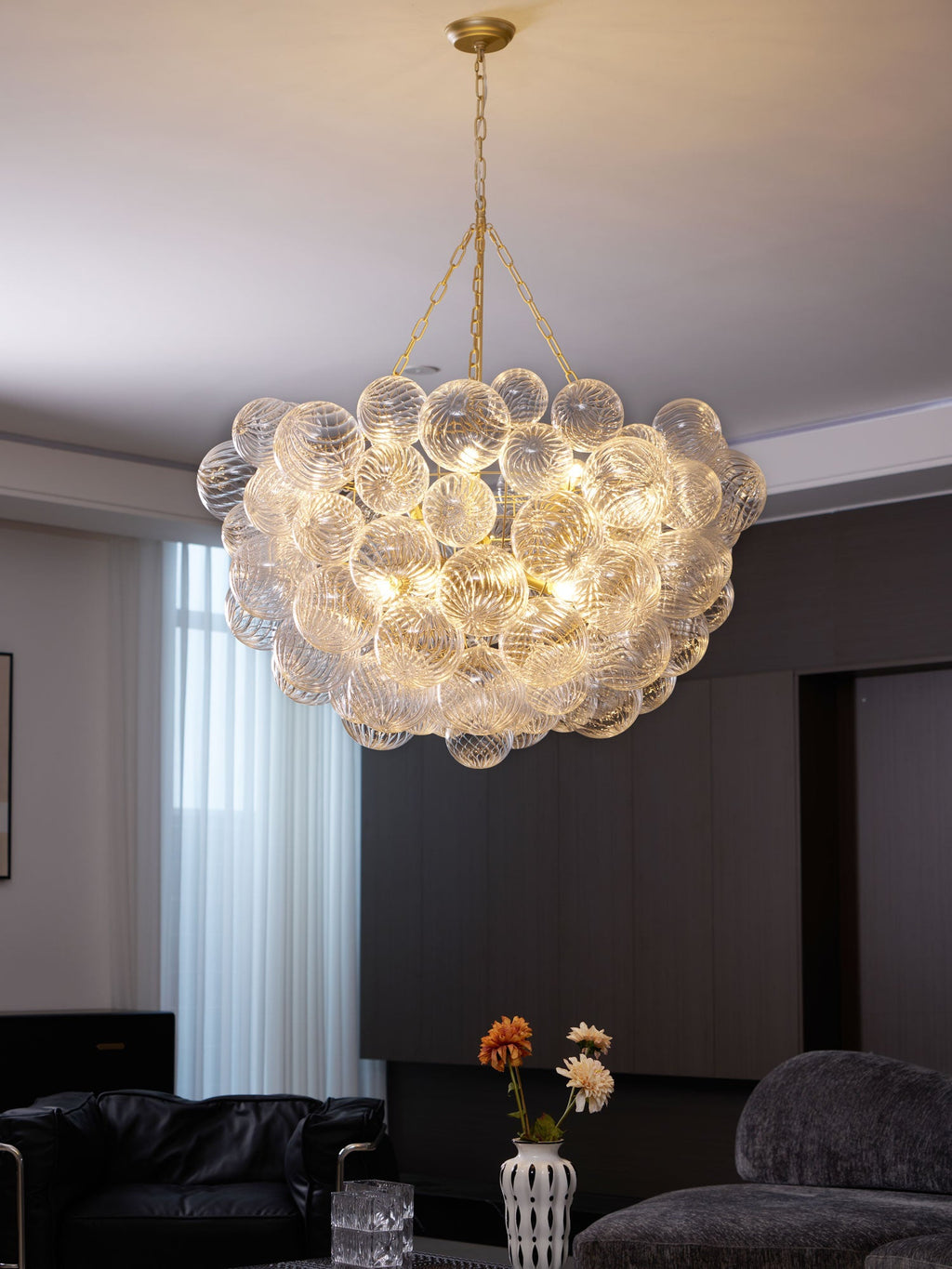 Glass Ball Bubbles Chandelier | Customizable Sizes, Gold Finish & Ideal for Living Room or Dining Area