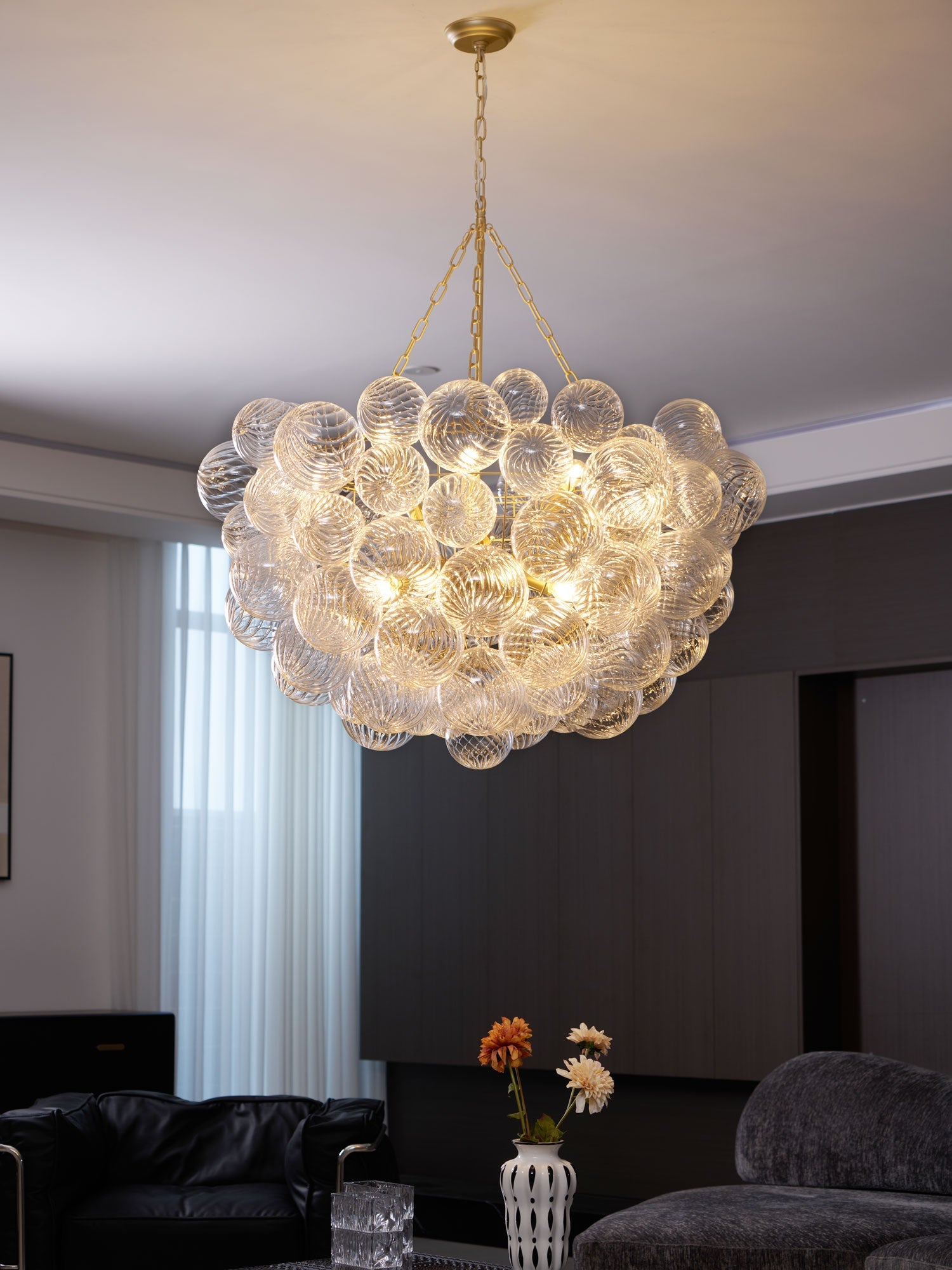 Glass Ball Bubbles Chandelier | Customizable Sizes, Gold Finish & Ideal for Living Room or Dining Area