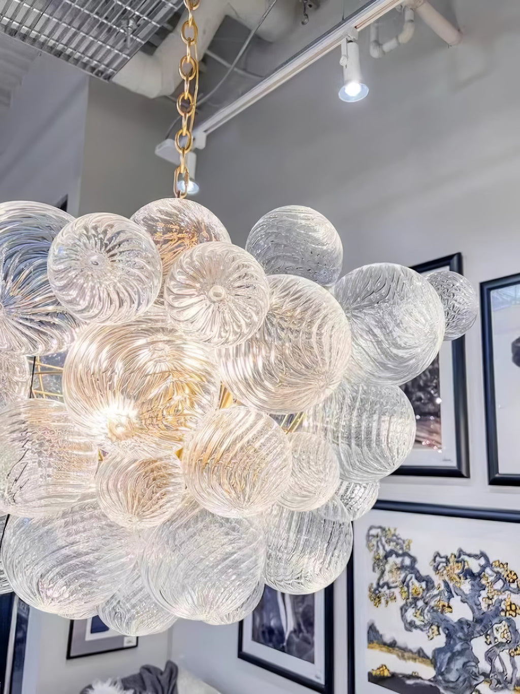Glass Ball Bubbles Chandelier | Customizable Sizes, Gold Finish & Ideal for Living Room or Dining Area