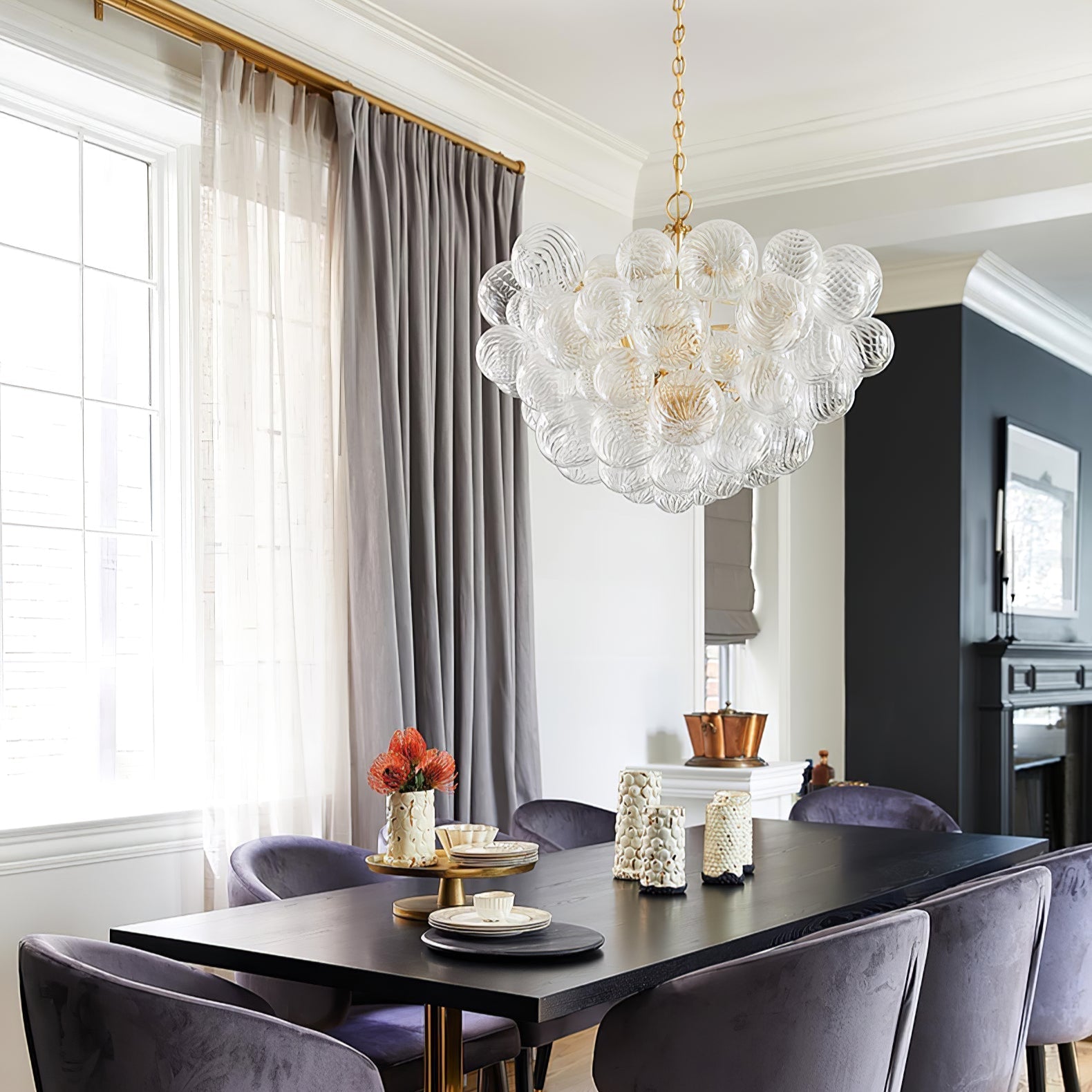 Glass Ball Bubbles Chandelier | Customizable Sizes, Gold Finish & Ideal for Living Room or Dining Area