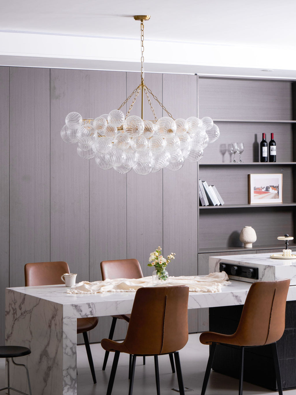 Glass Ball Bubbles Chandelier | Customizable Sizes, Gold Finish & Ideal for Living Room or Dining Area