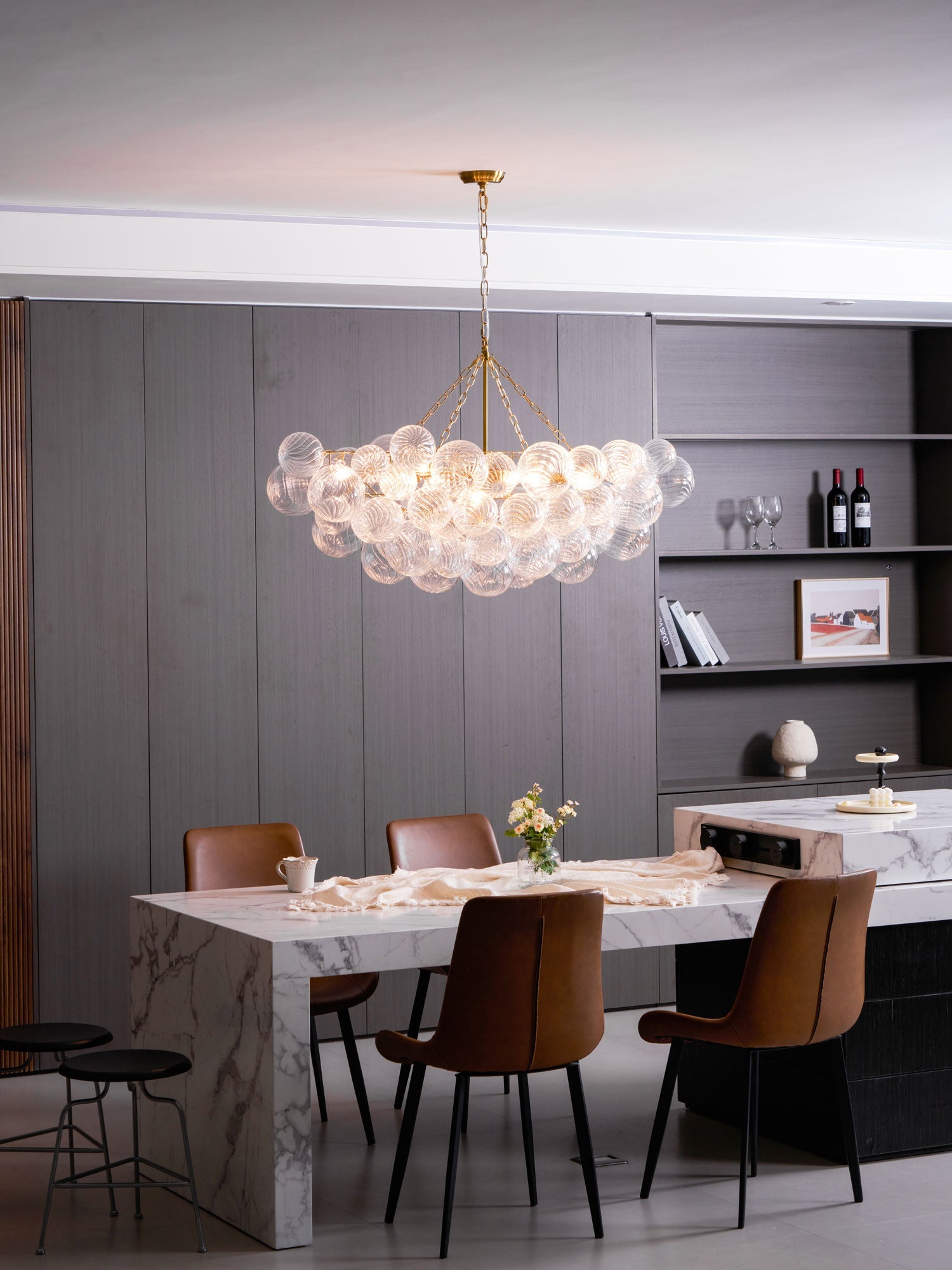 Glass Ball Bubbles Chandelier | Customizable Sizes, Gold Finish & Ideal for Living Room or Dining Area