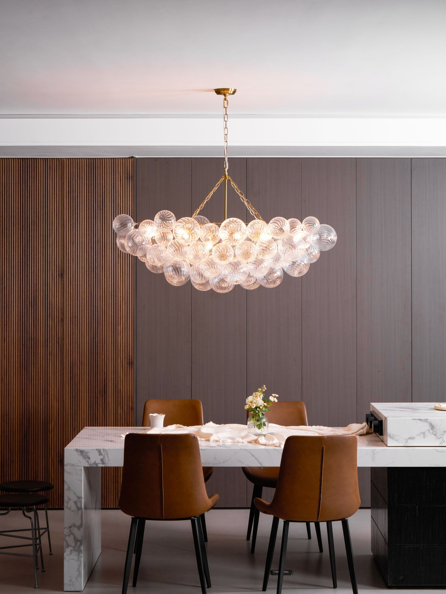 Glass Ball Bubbles Chandelier | Customizable Sizes, Gold Finish & Ideal for Living Room or Dining Area