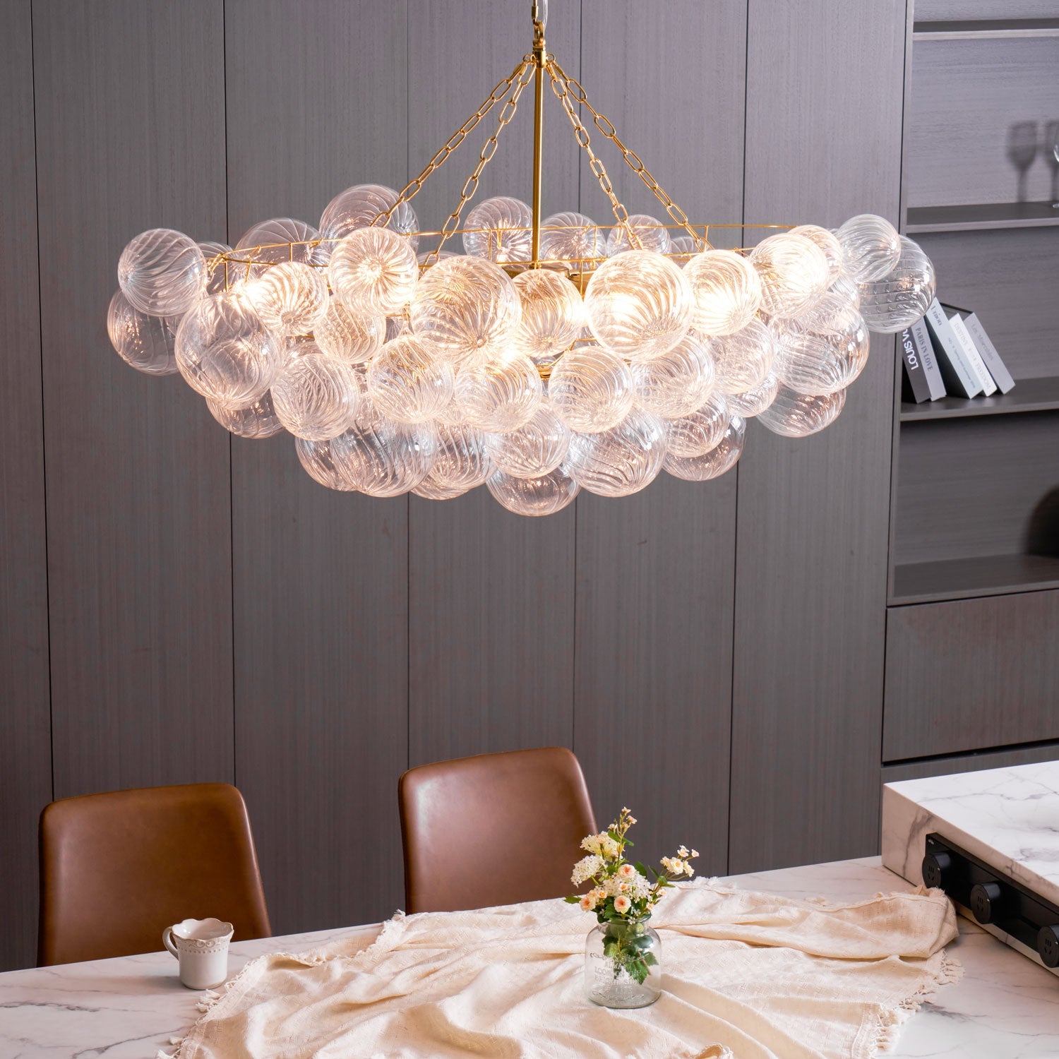 Glass Ball Bubbles Chandelier | Customizable Sizes, Gold Finish & Ideal for Living Room or Dining Area