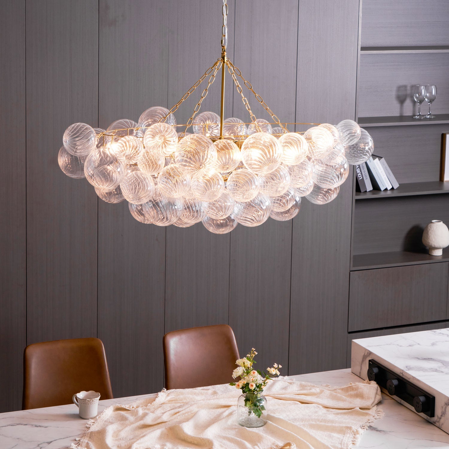 Glass Ball Bubbles Chandelier | Customizable Sizes, Gold Finish & Ideal for Living Room or Dining Area