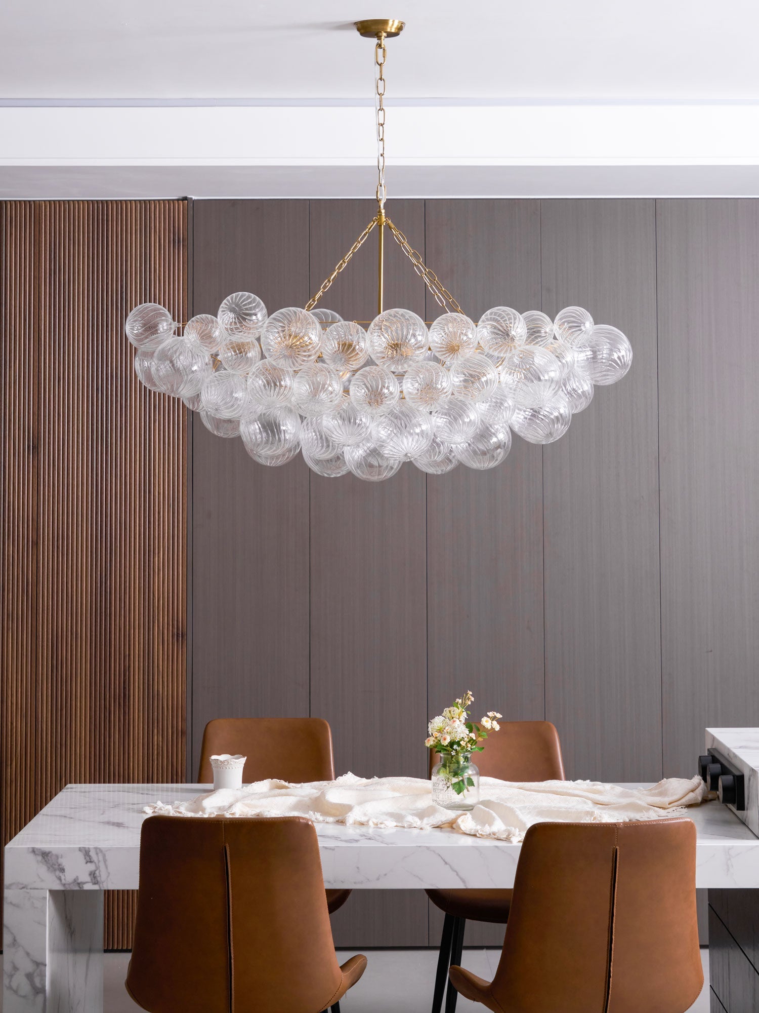 Glass Ball Bubbles Chandelier | Customizable Sizes, Gold Finish & Ideal for Living Room or Dining Area