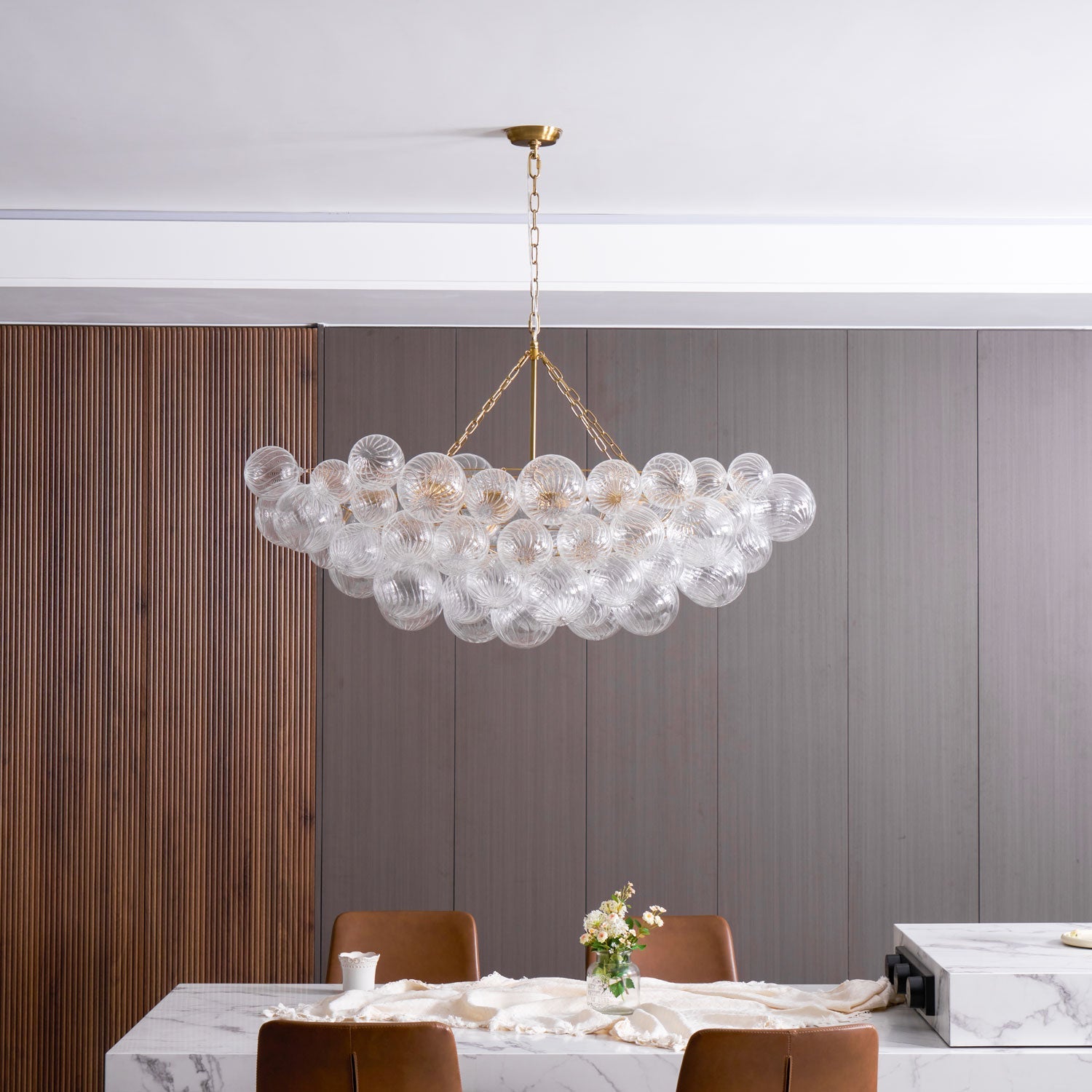 Glass Ball Bubbles Chandelier | Customizable Sizes, Gold Finish & Ideal for Living Room or Dining Area