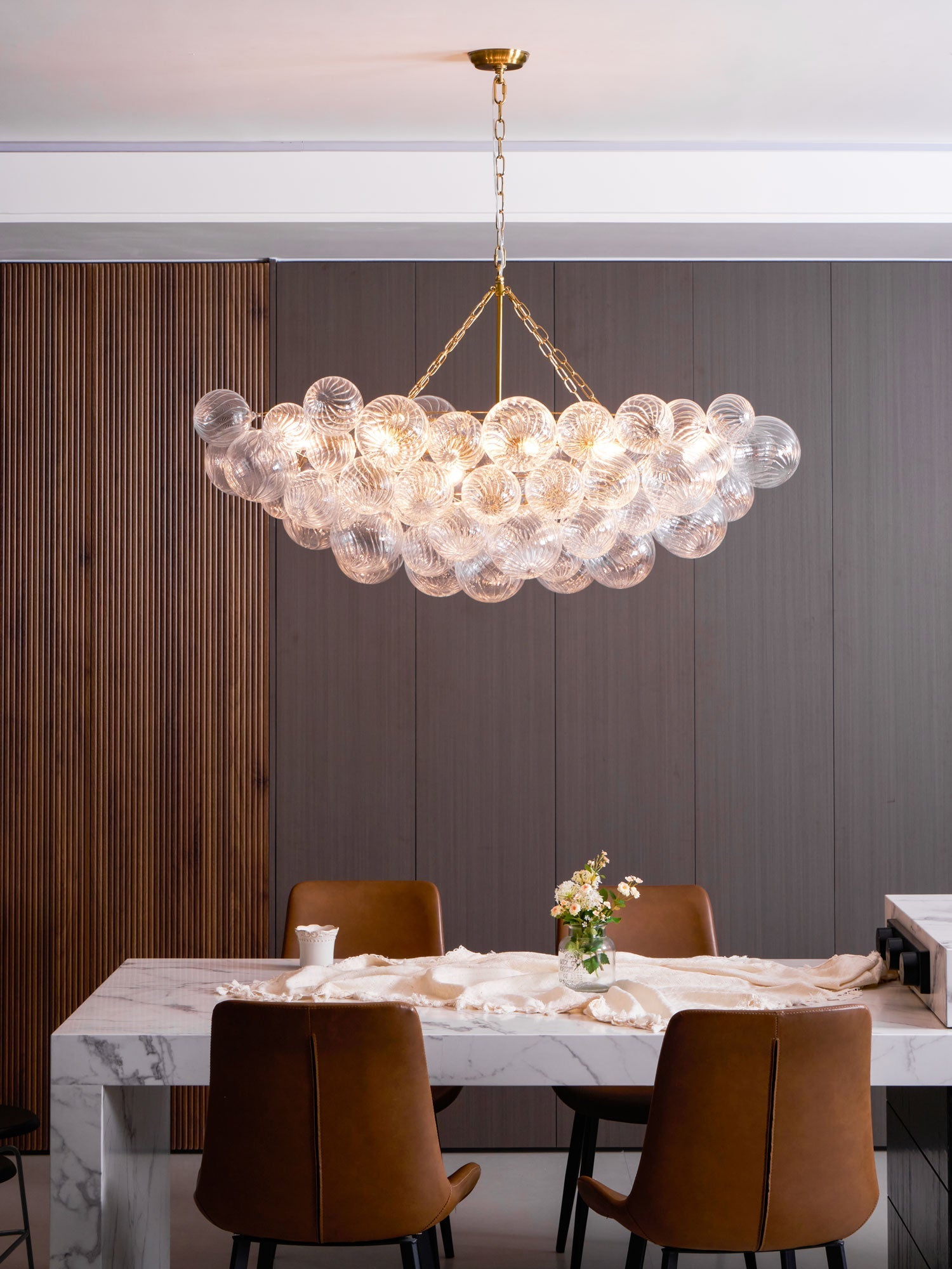 Glass Ball Bubbles Chandelier | Customizable Sizes, Gold Finish & Ideal for Living Room or Dining Area