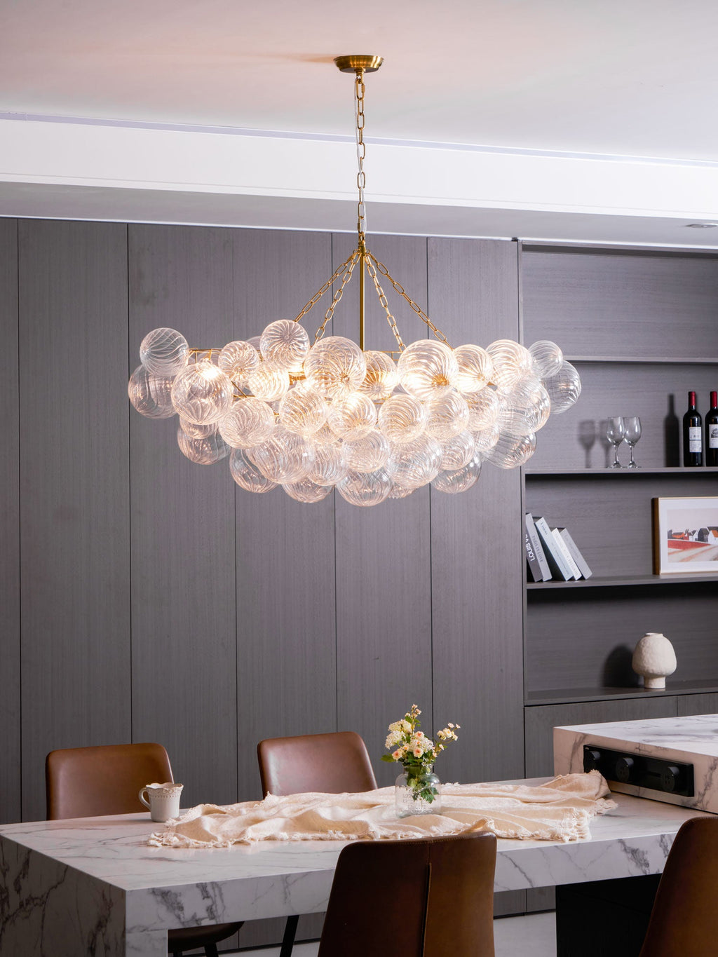 Glass Ball Bubbles Chandelier | Customizable Sizes, Gold Finish & Ideal for Living Room or Dining Area