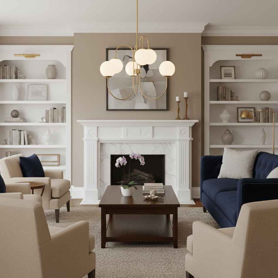 Gooseneck Chandelier | Wrought Iron & Glass, Damp-Rated for Indoor Use in Contemporary or Mid-Century Modern Spaces