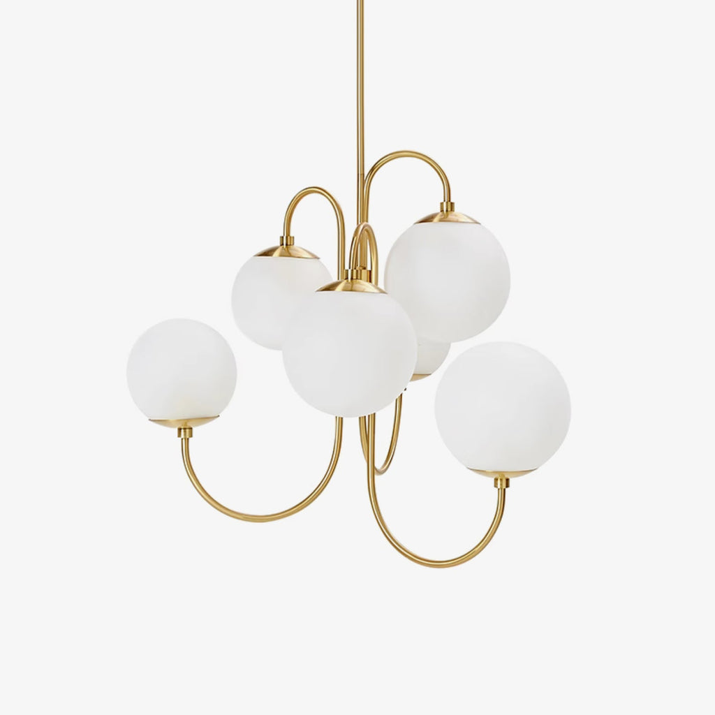 Gooseneck Chandelier | Wrought Iron & Glass, Damp-Rated for Indoor Use in Contemporary or Mid-Century Modern Spaces