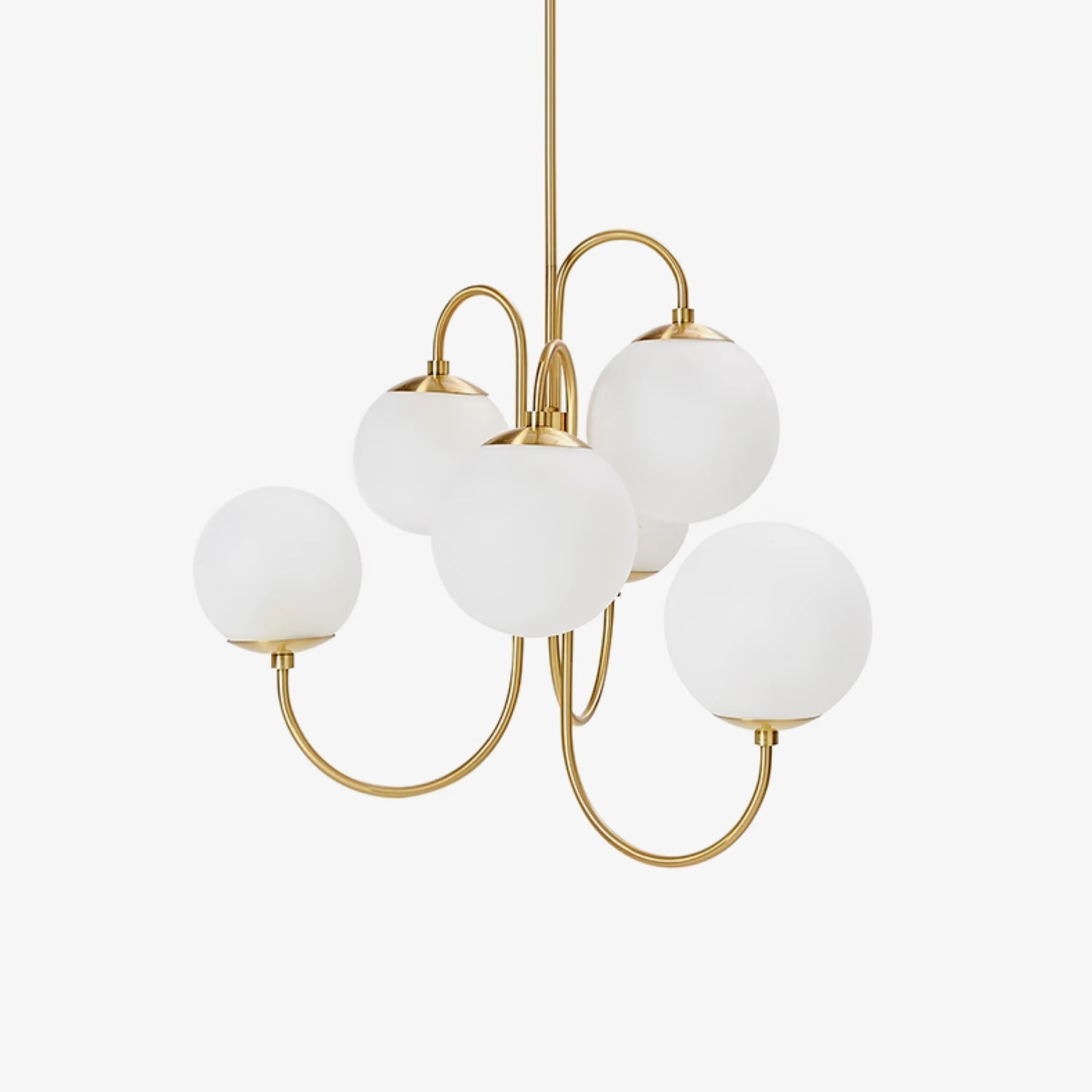 Gooseneck Chandelier | Wrought Iron & Glass, Damp-Rated for Indoor Use in Contemporary or Mid-Century Modern Spaces