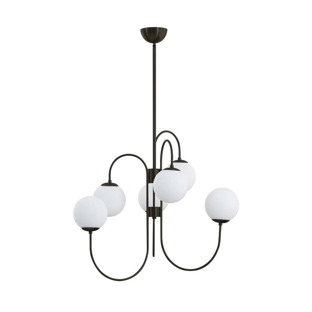 Gooseneck Chandelier | Wrought Iron & Glass, Damp-Rated for Indoor Use in Contemporary or Mid-Century Modern Spaces