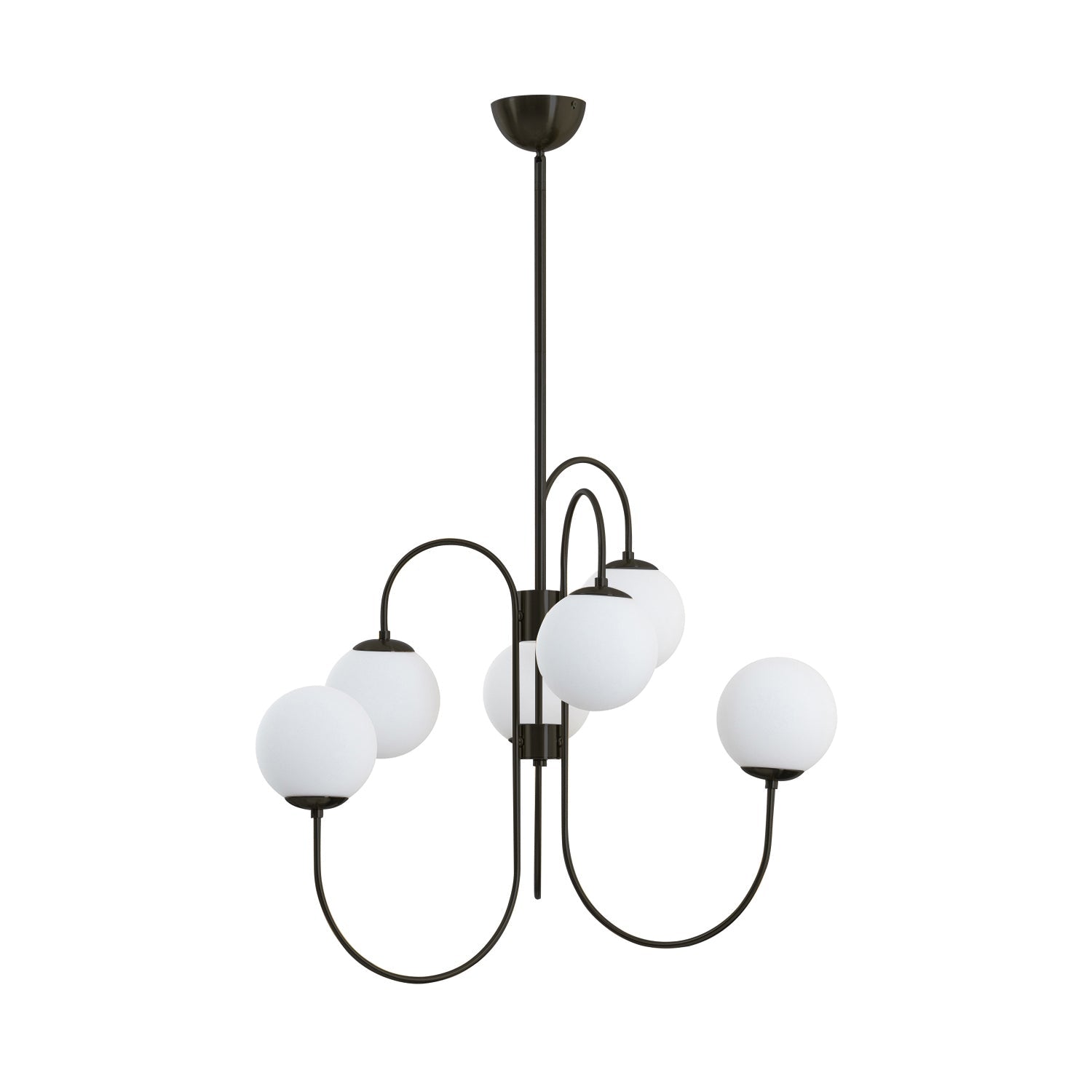 Gooseneck Chandelier | Wrought Iron & Glass, Damp-Rated for Indoor Use in Contemporary or Mid-Century Modern Spaces
