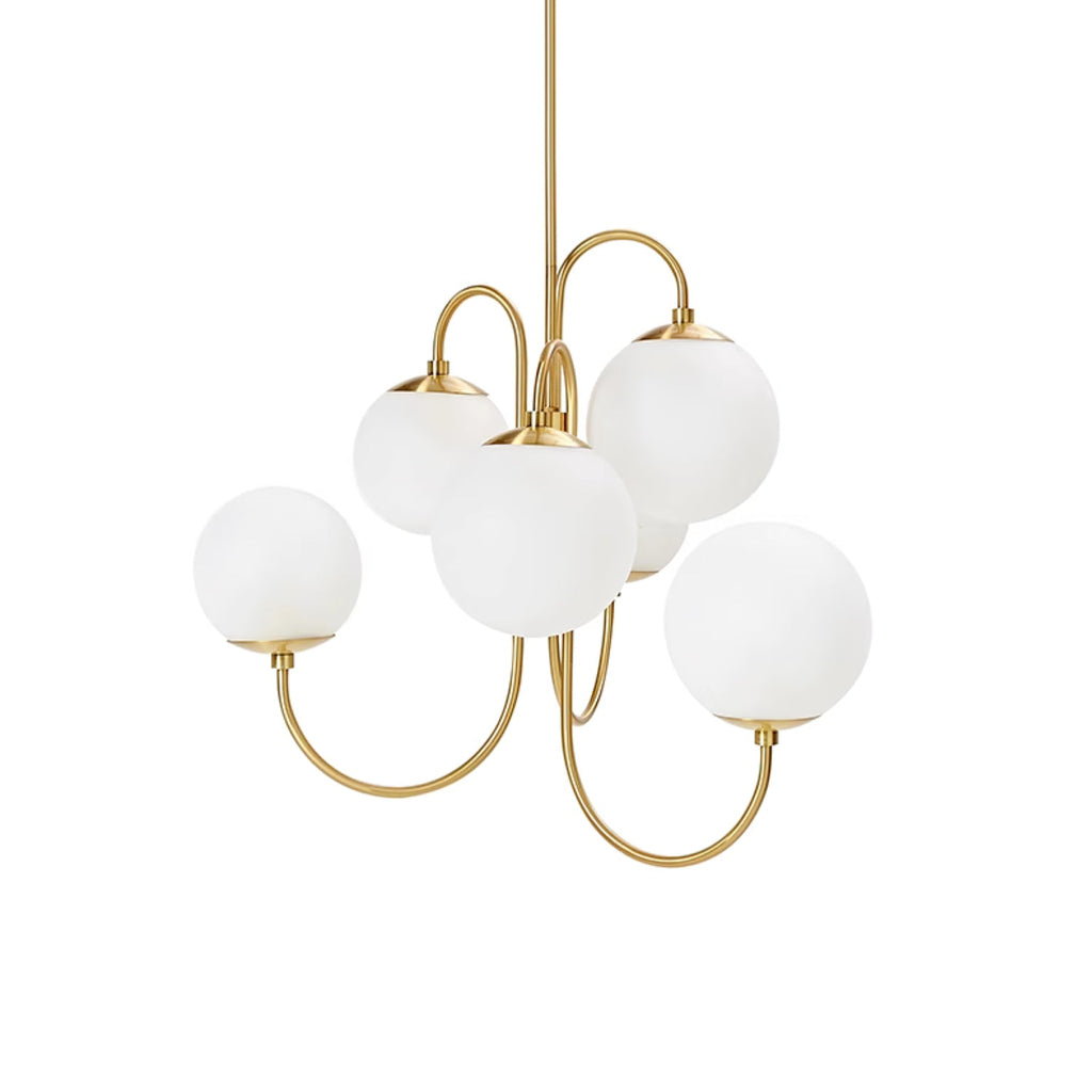 Gooseneck Chandelier | Wrought Iron & Glass, Damp-Rated for Indoor Use in Contemporary or Mid-Century Modern Spaces