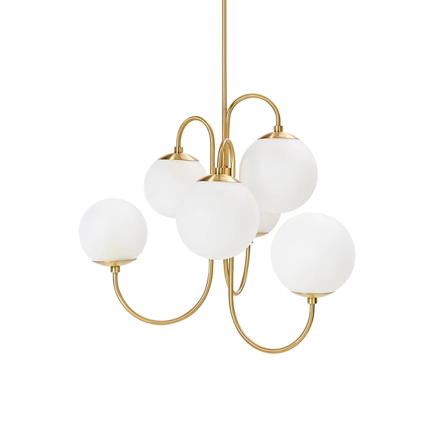 Gooseneck Chandelier | Wrought Iron & Glass, Damp-Rated for Indoor Use in Contemporary or Mid-Century Modern Spaces