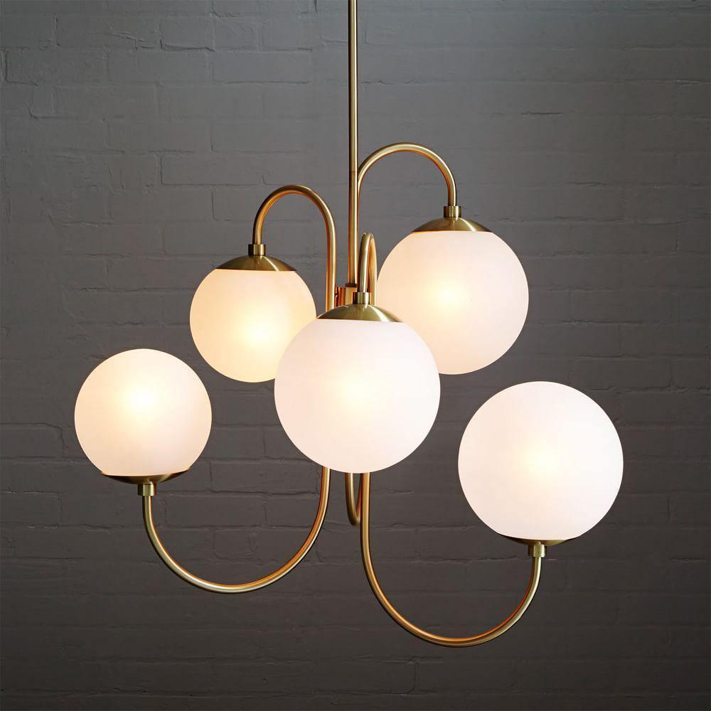Gooseneck Chandelier | Wrought Iron & Glass, Damp-Rated for Indoor Use in Contemporary or Mid-Century Modern Spaces