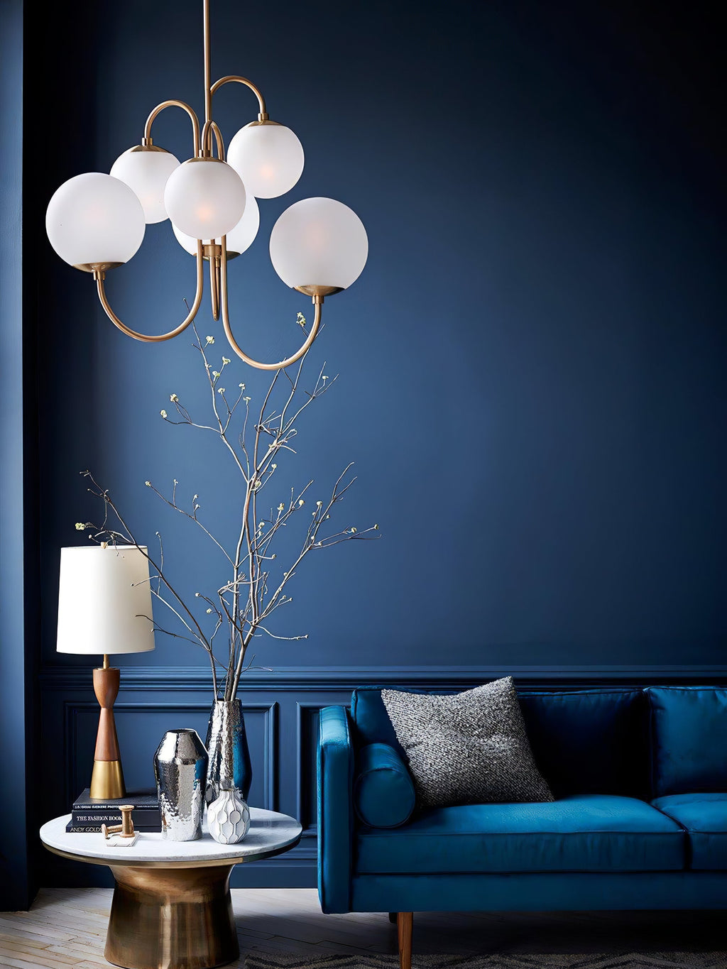 Gooseneck Chandelier | Wrought Iron & Glass, Damp-Rated for Indoor Use in Contemporary or Mid-Century Modern Spaces