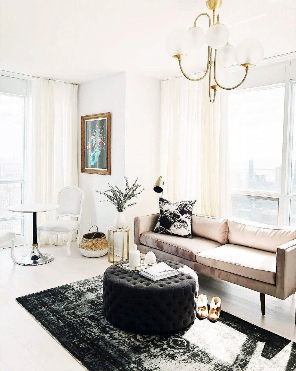 Gooseneck Chandelier | Wrought Iron & Glass, Damp-Rated for Indoor Use in Contemporary or Mid-Century Modern Spaces