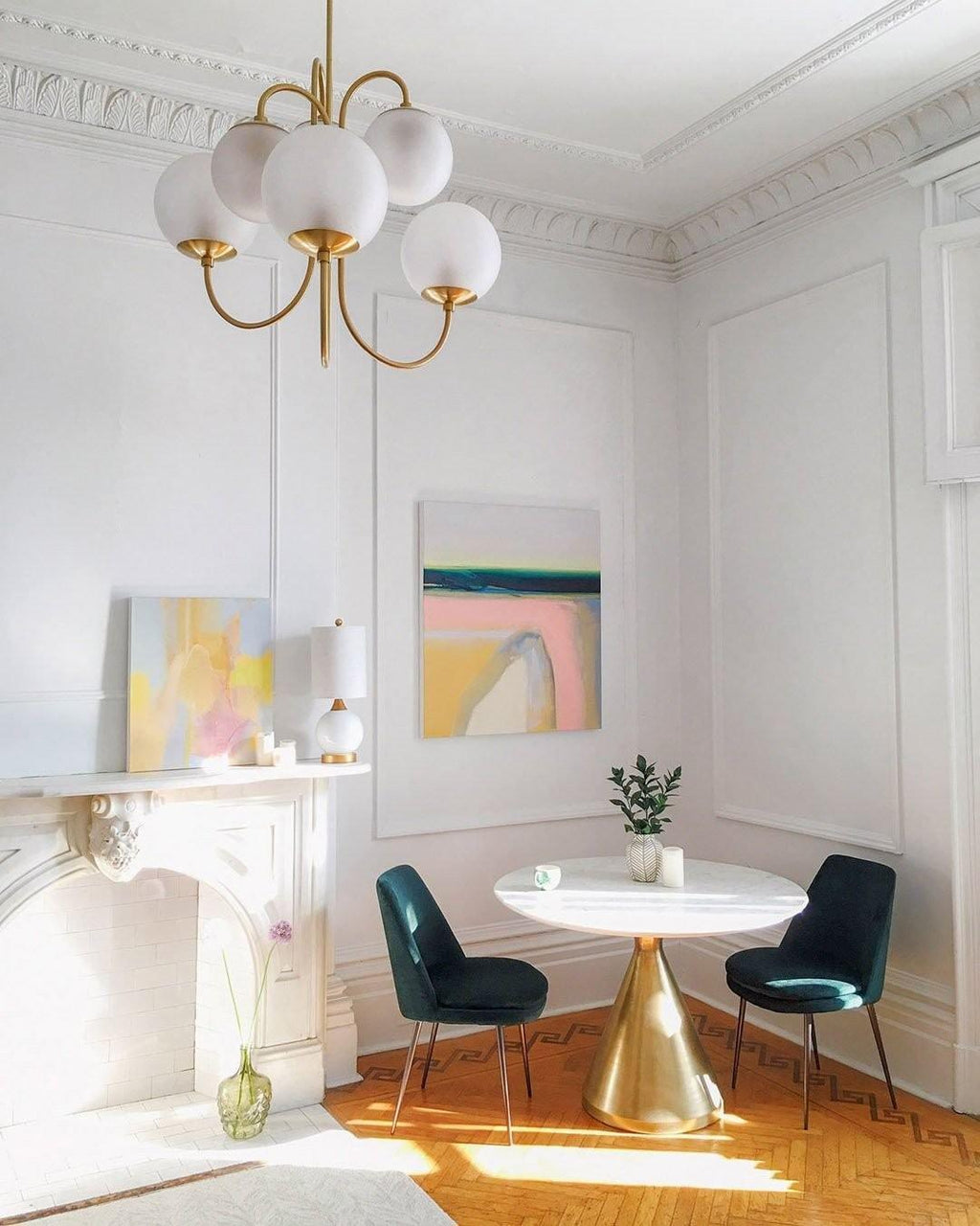 Gooseneck Chandelier | Wrought Iron & Glass, Damp-Rated for Indoor Use in Contemporary or Mid-Century Modern Spaces