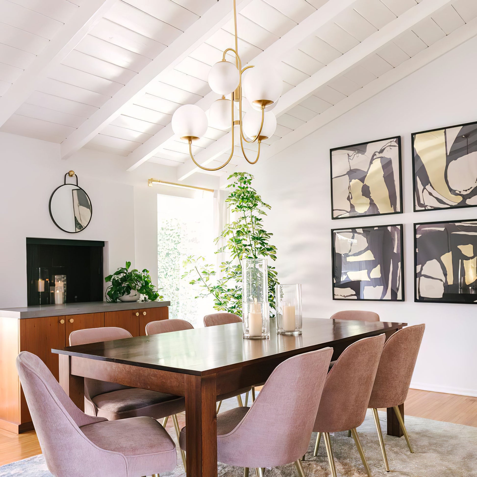 Gooseneck Chandelier | Wrought Iron & Glass, Damp-Rated for Indoor Use in Contemporary or Mid-Century Modern Spaces