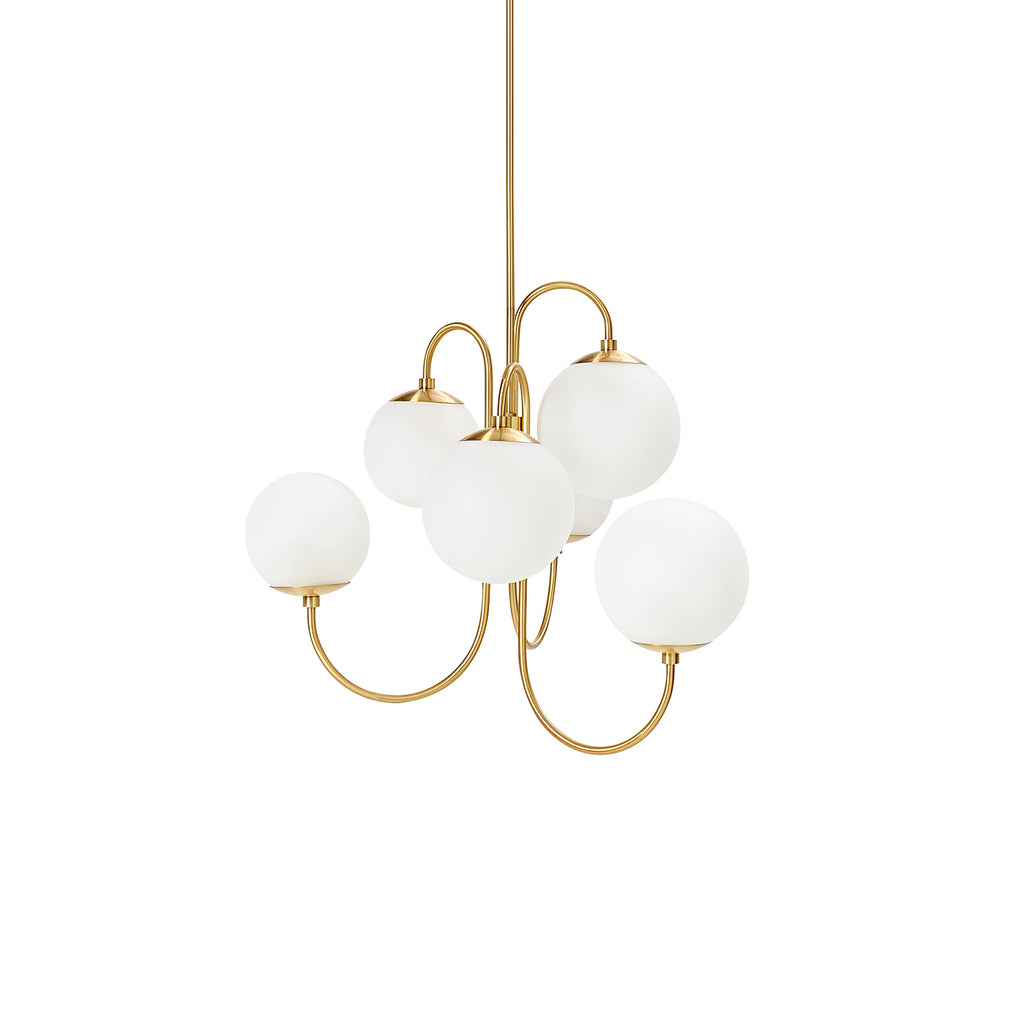 Gooseneck Chandelier | Wrought Iron & Glass, Damp-Rated for Indoor Use in Contemporary or Mid-Century Modern Spaces