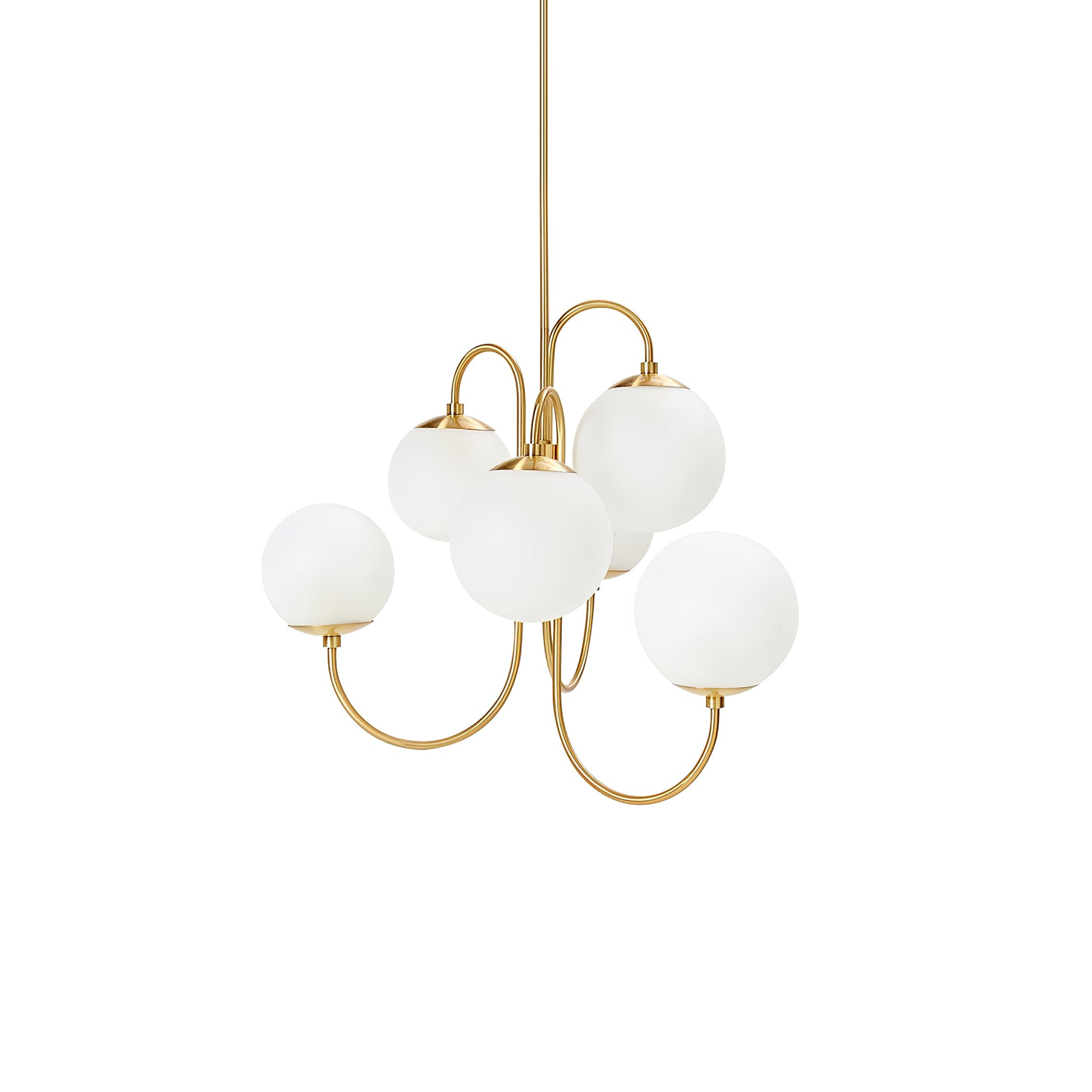 Gooseneck Chandelier | Wrought Iron & Glass, Damp-Rated for Indoor Use in Contemporary or Mid-Century Modern Spaces