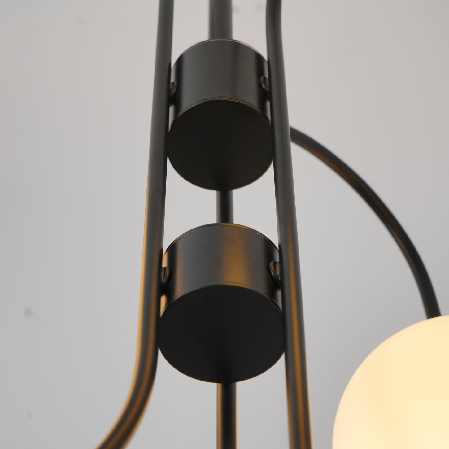 Gooseneck Chandelier | Wrought Iron & Glass, Damp-Rated for Indoor Use in Contemporary or Mid-Century Modern Spaces