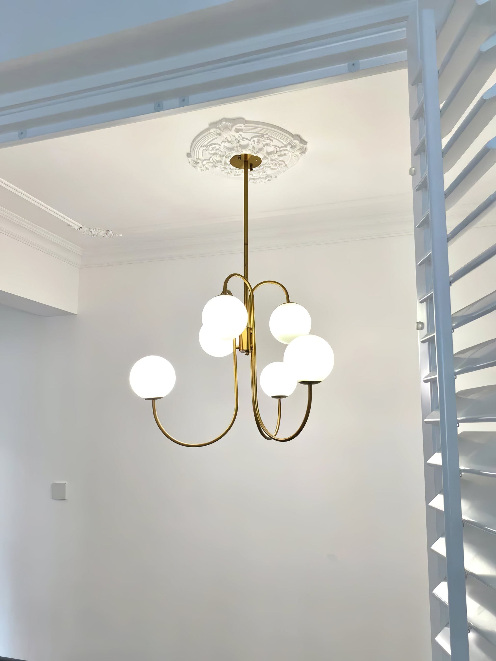 Gooseneck Chandelier | Wrought Iron & Glass, Damp-Rated for Indoor Use in Contemporary or Mid-Century Modern Spaces