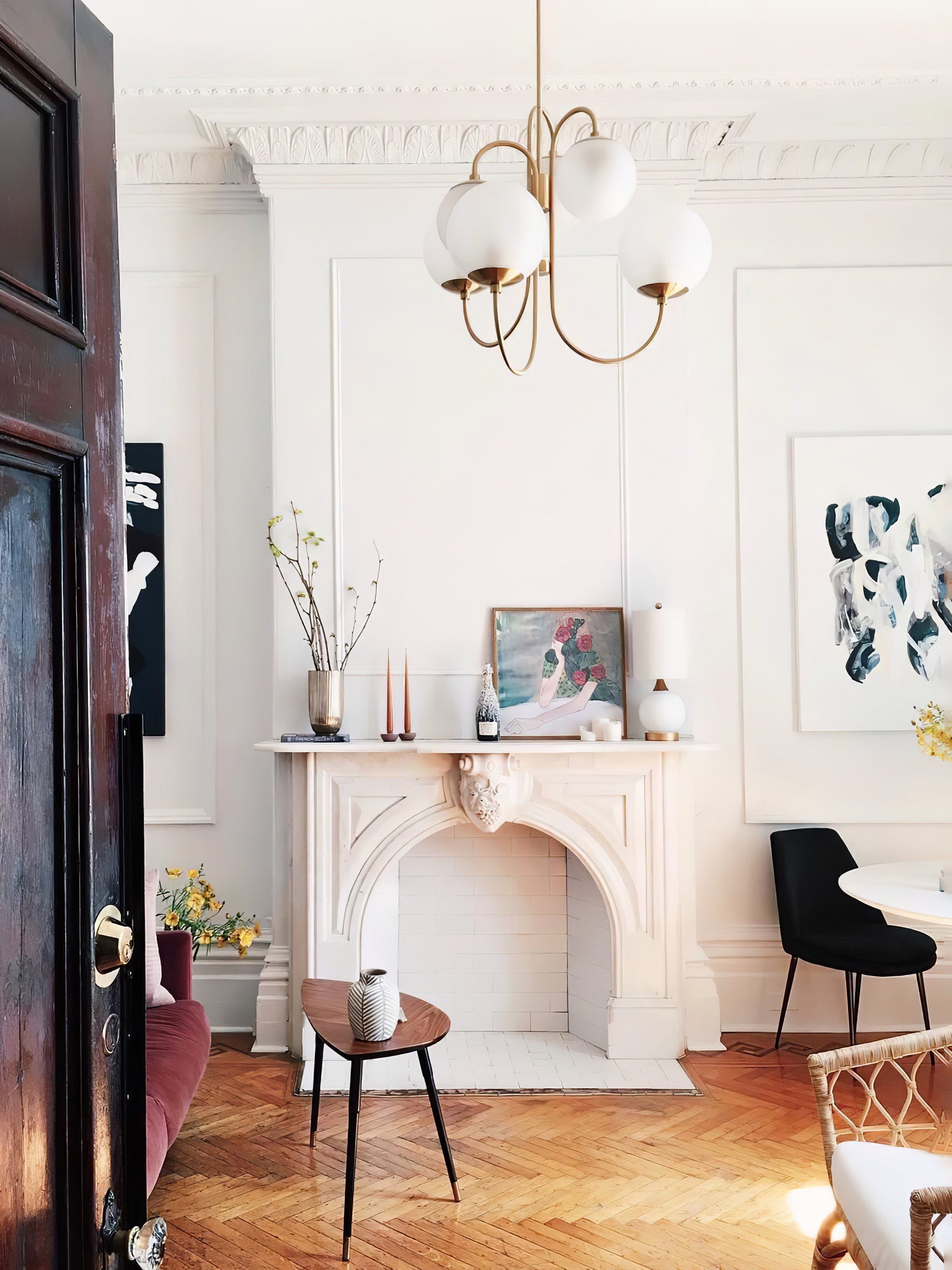 Gooseneck Chandelier | Wrought Iron & Glass, Damp-Rated for Indoor Use in Contemporary or Mid-Century Modern Spaces