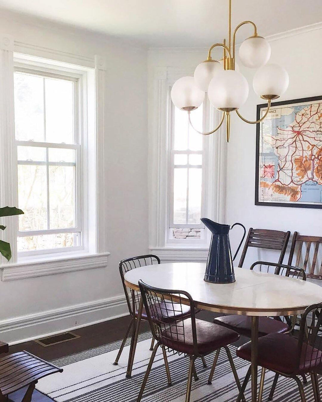 Gooseneck Chandelier | Wrought Iron & Glass, Damp-Rated for Indoor Use in Contemporary or Mid-Century Modern Spaces