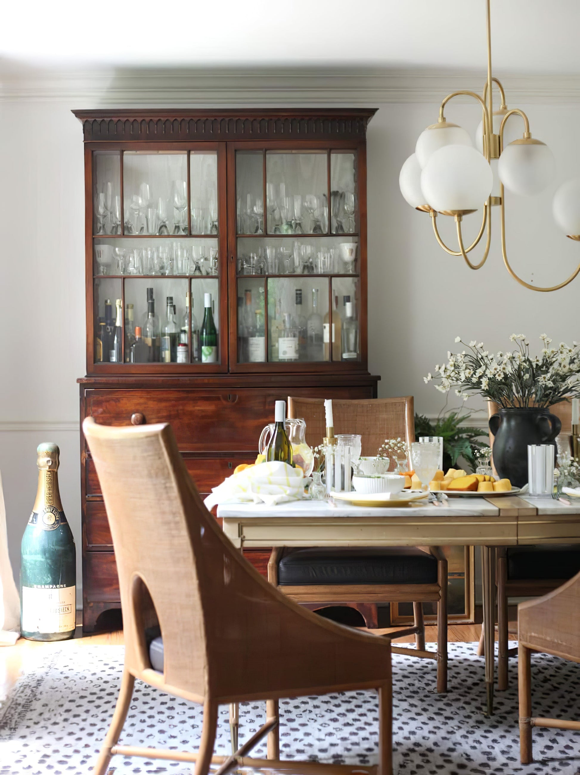 Gooseneck Chandelier | Wrought Iron & Glass, Damp-Rated for Indoor Use in Contemporary or Mid-Century Modern Spaces