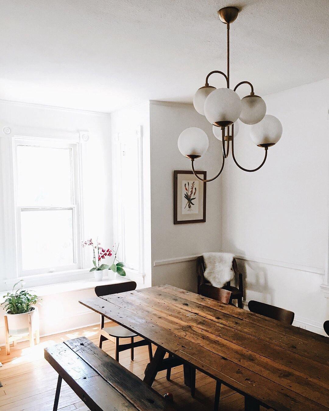 Gooseneck Chandelier | Wrought Iron & Glass, Damp-Rated for Indoor Use in Contemporary or Mid-Century Modern Spaces