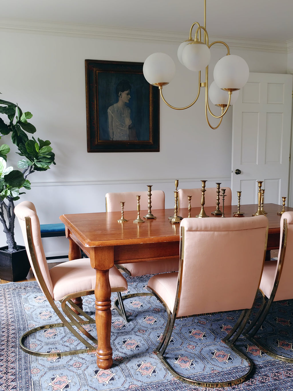 Gooseneck Chandelier | Wrought Iron & Glass, Damp-Rated for Indoor Use in Contemporary or Mid-Century Modern Spaces