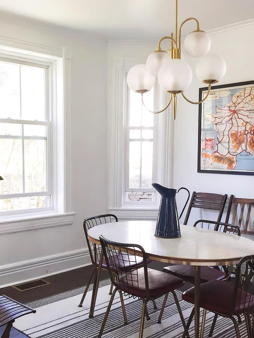 Gooseneck Chandelier | Wrought Iron & Glass, Damp-Rated for Indoor Use in Contemporary or Mid-Century Modern Spaces