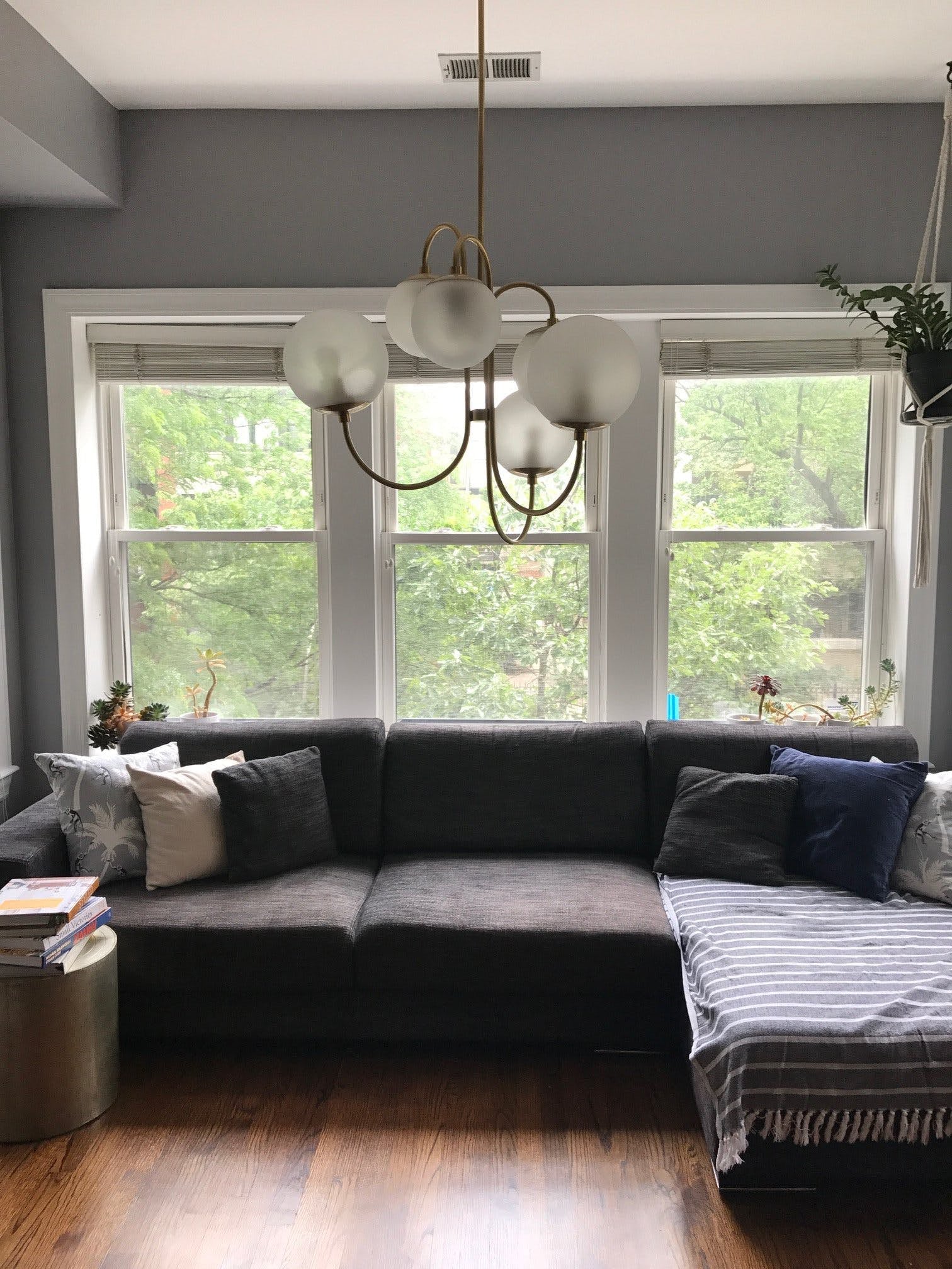 Gooseneck Chandelier | Wrought Iron & Glass, Damp-Rated for Indoor Use in Contemporary or Mid-Century Modern Spaces