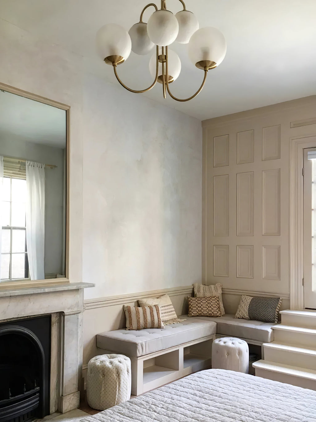 Gooseneck Chandelier | Wrought Iron & Glass, Damp-Rated for Indoor Use in Contemporary or Mid-Century Modern Spaces