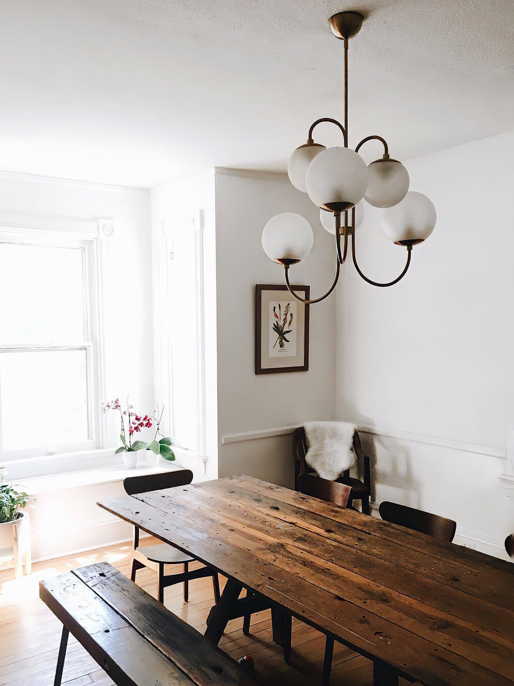 Gooseneck Chandelier | Wrought Iron & Glass, Damp-Rated for Indoor Use in Contemporary or Mid-Century Modern Spaces