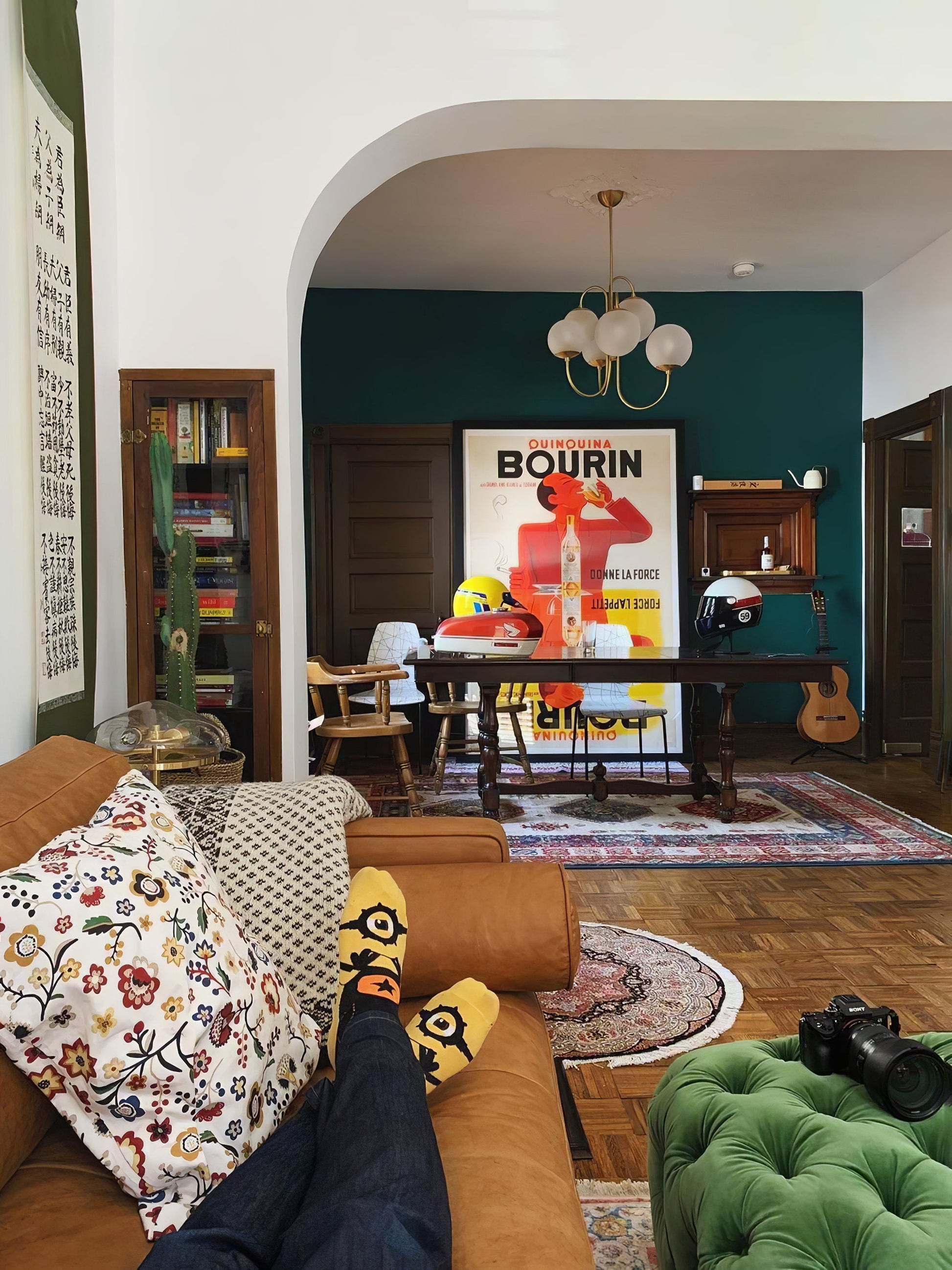 Gooseneck Chandelier | Wrought Iron & Glass, Damp-Rated for Indoor Use in Contemporary or Mid-Century Modern Spaces